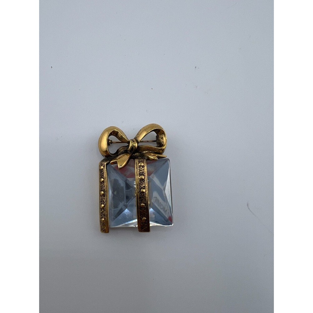 Vintage Women's Jewelry Gold-Tone Square‎ Crystal Pendant Gift Box Brooch Pin